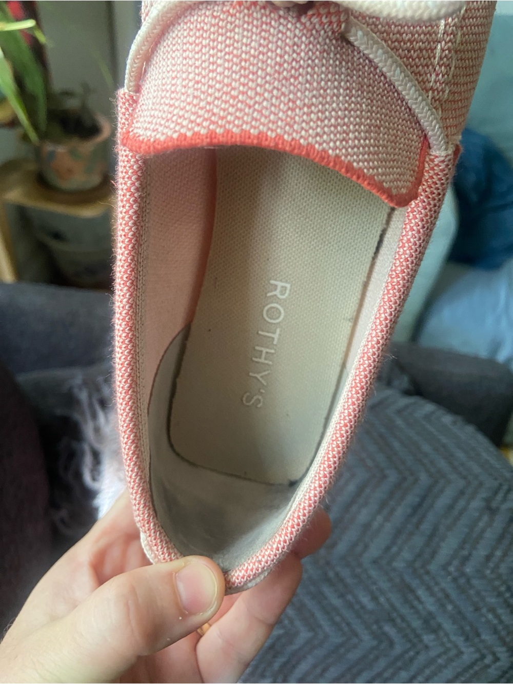 Rothy's Pink Knit Slip-On Loafers with Cream Laces - Picture 5 of 9